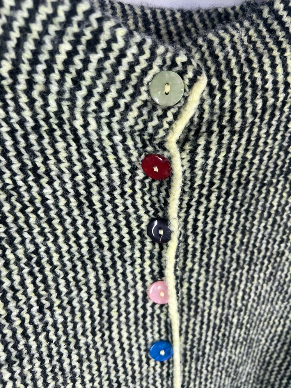 Olive Striped Cardigan with Colorful Buttons - Picture 3 of 13